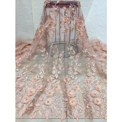 2019 5yards/lot cxc001 3d flower stone embroidery tulle mesh fabric for sawing bridal wedding dress