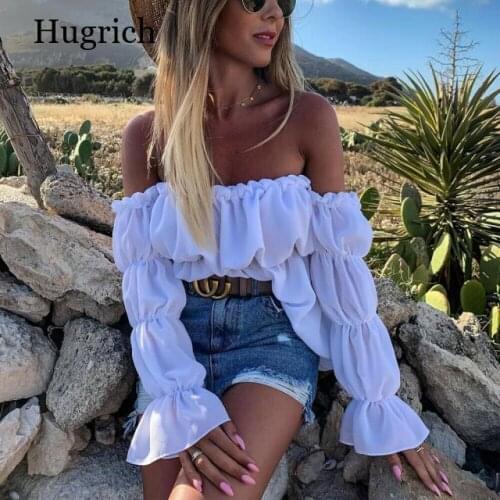 2021 Elegant Women Off Shoulder Chiffon Blouse Fashion Solid Color Pleated Sexy Shirt New Office Street Tops and Blouses