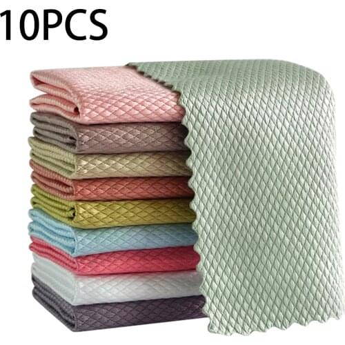 5/10pcs Wave Pattern Fish Scale Cloth Rag 30x40cm Water Absorbable Glass Kitchen Cleaning Cloth Wipes for Table Window