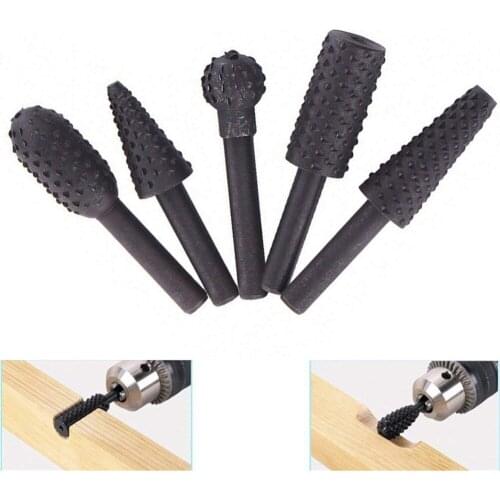 5pcs HSS Power Tools Woodworking rasp chisel shaped rotating embossed grinding head engraving pattern cutter milling power tools