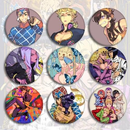 Anime Tinplate Badge JOJOs Bizarre Adventure Golden Wind Theme Choruno Label Pin Brooch for Friends Jewelry Gift