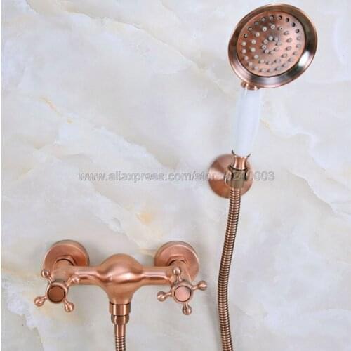 Antique Red Copper Bathroom Faucet Bath Faucet Mixer Tap Wall Mounted Hand Held Shower Head Kit Shower Faucet Set Kna297