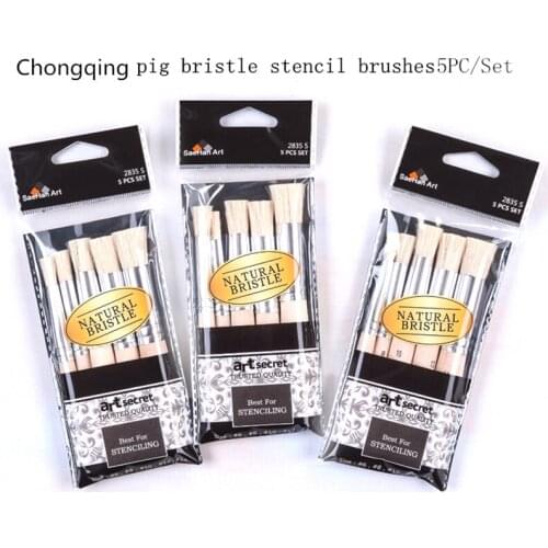 Artsecret 2835S 5PC/Set high quality hog bristle wooden handle paint brush drawing stencil art painting decorative anti dropping