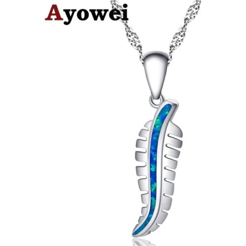 Ayowei For teen girl Leaf Amazing surprises blue Fire Opal silver plated Stamped Necklace Pendants OP747A