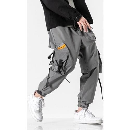 Novel Mens Hip Hop Cargo Pants Casual Man Ribbon Sweatpants Streetwear Harem Pants Male Harajuku Style Multi Pocket Trousers