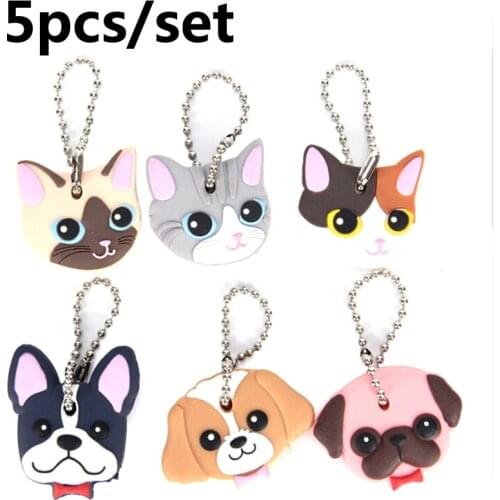 5Pc Head Cover Keychain Silicone Key Ring Cap Case Shell Cat Hamster Pug Dog Animals Shape Lovely Jewelry Gift