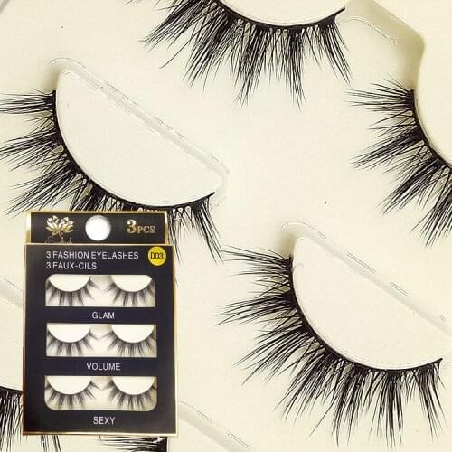 D03 3pcs 3D False Eyelashes hand made fake lashes black cotton stalk natural long soft eye lash reuse daily eye extension