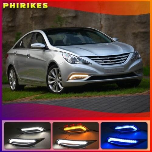 2PCS For Hyundai SONATA 2011~2014 Daytime Running Lights 12V DRL Fog Lamp with Yellow Turn Signal Light
