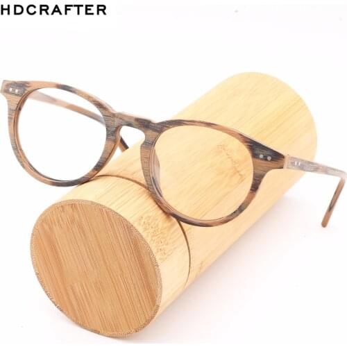 HDCRAFTE Wooden Myopic Glasses Frame Men Women Clear Lens Reading Round Glasses Optical Spectacle Wood Retro Eyeglasses Frames