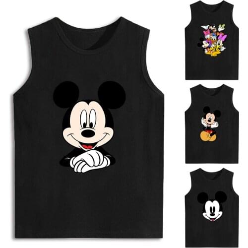Cartoon Mickey Minnie Print Cotton O-Neck Sleeveless T-Shirt Baby Boy Girl Clothes Summer Causal Tshirt Children Top Tee Costume