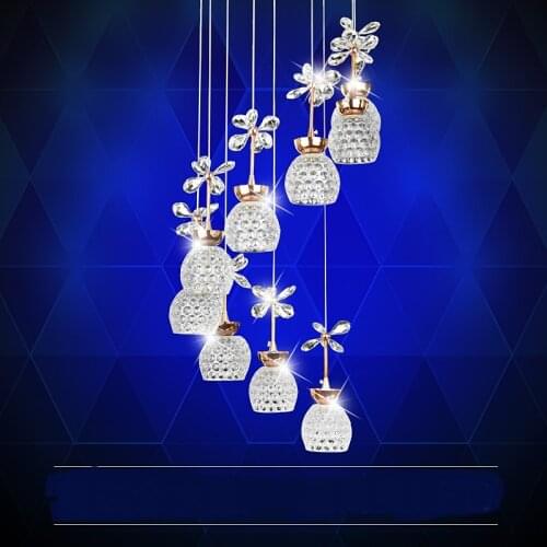 Crystal LED pendant lamps restaurant staircase long modern minimalist entrance line 9heads Pendant Lights ZA623 ZL51 YM