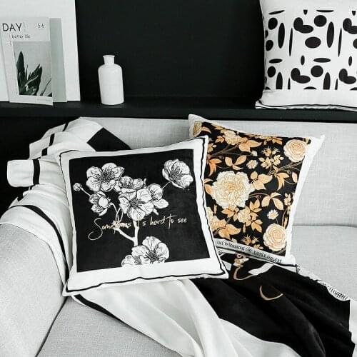 INS Nordic geometric black and white sofa cushion cover spot stripe flower home decor pillowcase houndstooth chair pillow cover