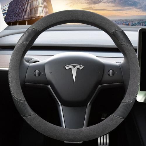 38CM Suitable For Tesla Model 3 Model Y Model X Model S Suede Material Car Ieather Steering Wheel Cover Interior Accessories