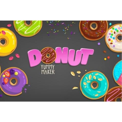 Colorful Donuts Black Backdrop Photography Background Baby Shower Celebration Photo Booth Studio Decor