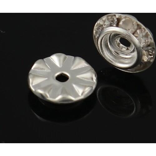 DoreenBeads Iron Based Alloy Rondelle Spacer Beads Round Clear Rhinestone About 9-13mm Dia, Hole: Approx 1.6-1.9mm, 50PCs