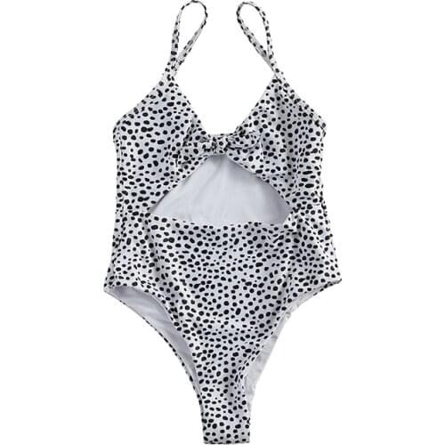 Kids Girls Swimwear Bodysuit One Piece Sleeveless Dot Print Hollow Swimsuit Beach Pool Swimming Bathing Suit Bikini Summer New