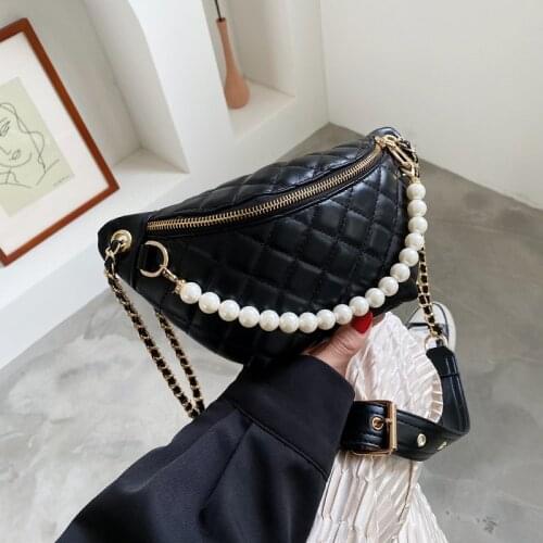 Womens fashion pearl chain waist bags designer leather chest bag rhombus ladies belt bag luxury messenger bag fanny pack belt