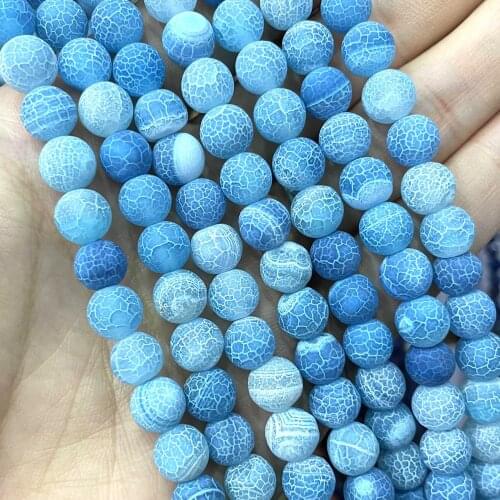 Natural Blue Frost Cracked Agates Onyx Round Loose Stone Spacer Beads For Jewelry Making DIY Bracelet Accessories 4/6/8/10/12mm