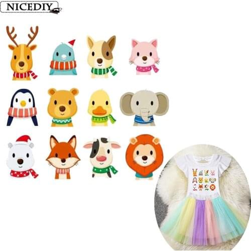 Nicediy Cute Cat Animals Patches Iron-on Transfers For T-Shirt Heart Applique Children DIY Clothes Stickers Lovely Penguin Badge