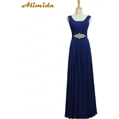 ALIMIDA 2020 New Style Elegant Draped Floor- length Evening Dress Chiffon Long A-Line Formal Prom Dress Crystal Sashes
