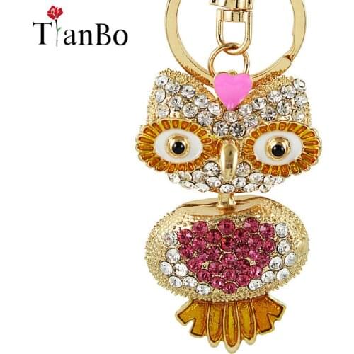 Lovely Owl Bird Crystal Charm Purse Handbag Car Key Ring Chain Party Wedding Birthday Creative Gift