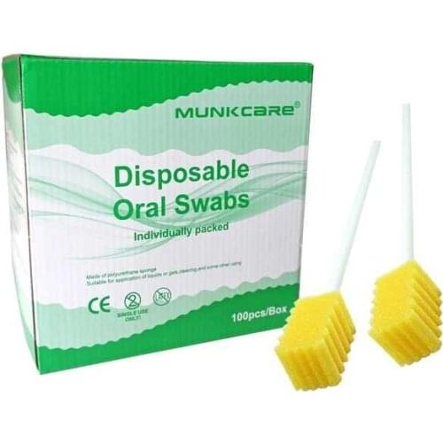 MUNKCARE Disposable Dental Oral Swabs Dentips Oral Swabsticks Mouth Cleaning Foam Swabs Dental Clinic Surgical Swabs Yellow
