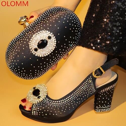 OLOMM Black New Fashion African Shoes and Bag Set Italian Shoes with Matching Bag High Quality Women Shoe and Bag To Match .L-18