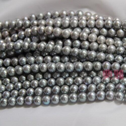Wholesale 9-10MM Dyed Grey Pearl Necklace Strand String Jewelry Beads Accessory Near Round Shape