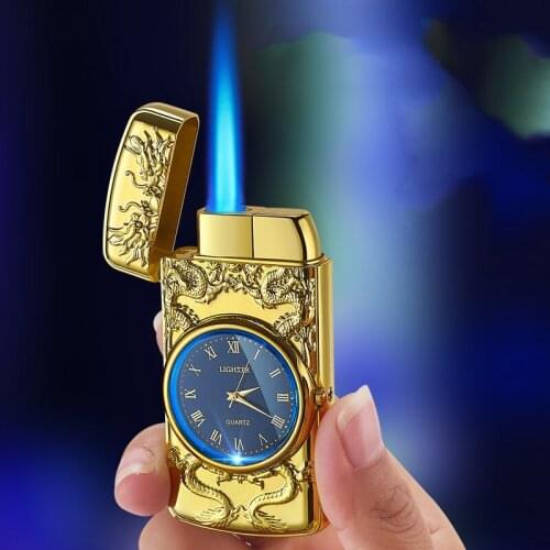 Luxurious Creative LED Watch Torch Lighter Metal Windproof Cigar Cigarette Lighter Jet Butane Gas Inflatable Gadget for Men Gift