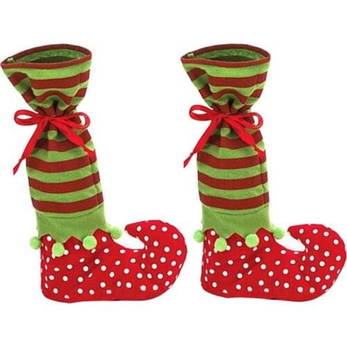 Christmas Elf Socks Candy Gifts Bag Tote Sweet Stocking Filler Christmas Tree Decor winebottle cover decorate holiday supplies