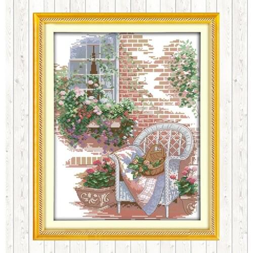 Outside The House 14CT 11CT Counted Stamped DIY Needlework Crafts DMC Cotton Thread Printed Canvas Cross Stitch Embroidery Kit