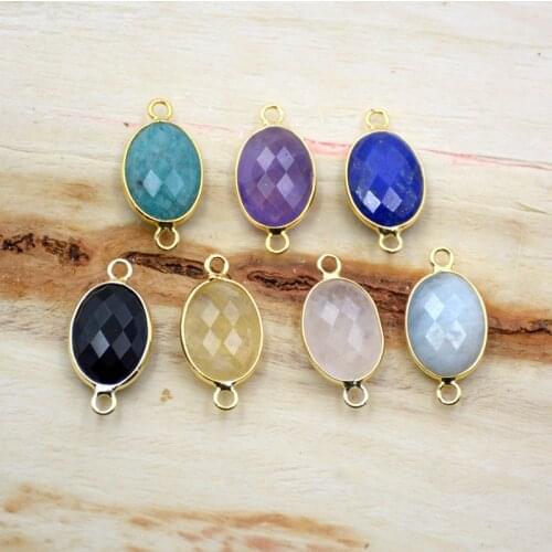 Natural amethysts crystal amazonite connector for bracelet gems stone pendants Faceted Double charms for necklace jewelry making