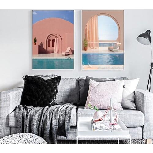 Modern Pool and Door Canvas Paintings Cold Morandi Color Posters Print Wall Art Pictures for Living Room Home Decor