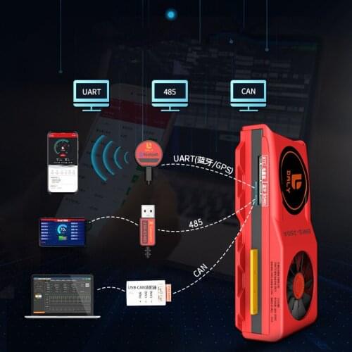 Smart bms with Cooling fan 16S 48V Lifepo4 300A 400A 500A Lithium Battery Protection Board 3.2V BMS Bluetooth APP CAN RS485 PC