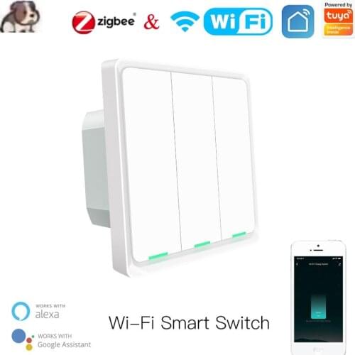 Tuya WIFI Zigbee Smart Switch With /No Neutral EU AC100-250V 10A Light Switches Support 2MQTT Alexa Google Home With Gateway Hub