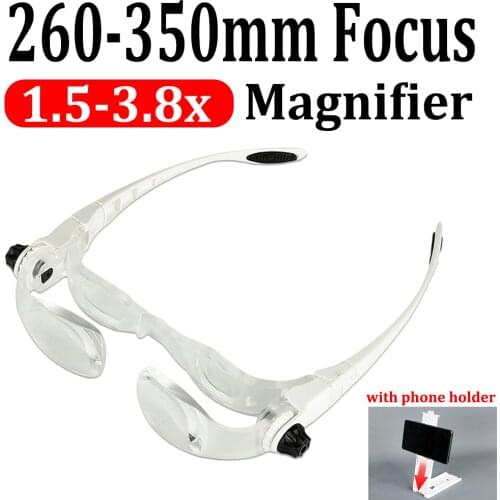 3.8X Bracket TV Glasses Magnifier Headband Loupe Goggles Magnifying Glass with Phone Holder Glasses Case