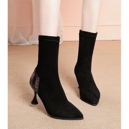 2020 Women Ankle Boots High Heels mixed colors suede leather Dancing Shoes Woman Elegant Female Winter Chelsea Boots Shoes