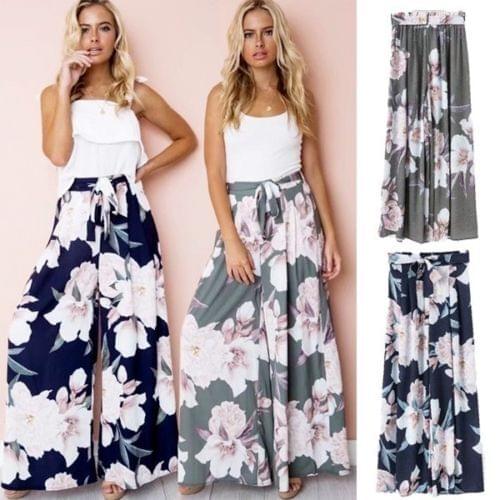 New Fashion Women Hot Summer Floral Palazzo Pants High Waist Wide Leg Culottes Casual Long Trousers Loose Casual Daily Clothes