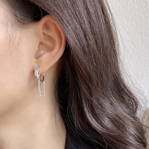 SHANICE 925 Sterling Silver Rope Knot Tassel Hoop Earrings Chain Tie A Knot Design Earrings for Women 925 Stylish Jewelry Gift