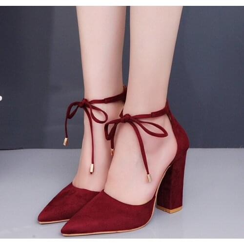 Plus Size 34-43 New Womens High Heels Thick Heel Party Ultra Sexy Lace Retro Fashion Temperament Banquet Womens Shoes B22-70