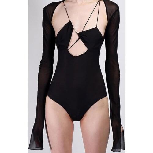 Ladies Sexy Deep V-neck Bodysuit Women Short Section Slim Lace Long Sleeve 2021 Fashion Popular Casual Sport Jumpsuits