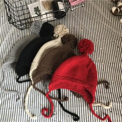 Winter Knitted Hat Children Pompon Hat Baby Earmuffs for Girls Boys Cute Cotton Warm Winter Pom Pom Baby Hat