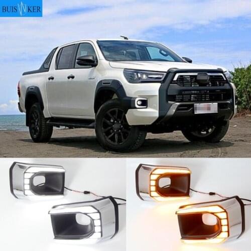 1 Set For Toyota Hilux 2020 2021 Revo LED Daytime Running Light Dynamic Turn Yellow Signal Relay Car 12V LED DRL Day Light