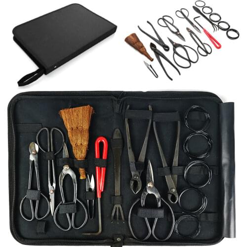 14Pcs Bonsai Tool Set Carbon Steel Extensive Cutter Scissors Kit With Nylon Case For Garden Pruning Tools