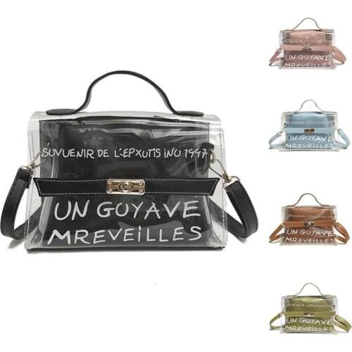 70% Hot Sell 2Pcs Women Transparent Laser Word Print PVC Crossbody Shoulder Jelly Bag Handbag