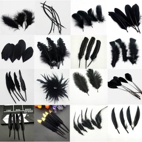 50pcs/Lot Black Rooster Goose Pheasant Feathers for Crafts Dyed Chicken Duck Peacock Father Wedding Decoration Plumes jewelry