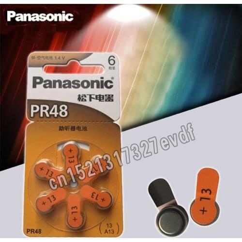 6PCS Original Panasonic PR48 Hearing Aid Batteries 7.9MM*5.4MM 13 A13 Deaf-aid Acousticon Cochlear Button Cell Batteries