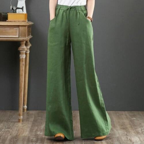 Summer SPring Solid Elegant Female Long Trousers Pockets Sweat Absorbent Solid Color Elastic Drawstring Pencil Pants for Work
