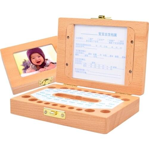 Wooden Photo Frame Fetal Hair Deciduous Tooth Box Organizer Milk Teeth Storage Umbilical Lanugo Save Collect Baby Gift