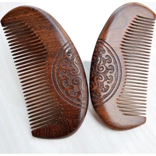 Wooden Vintage Carving Comb Natural Green Sandalwood Super Narrow Tooth Wood Combs No Static Lice Beard Comb Hair Styling